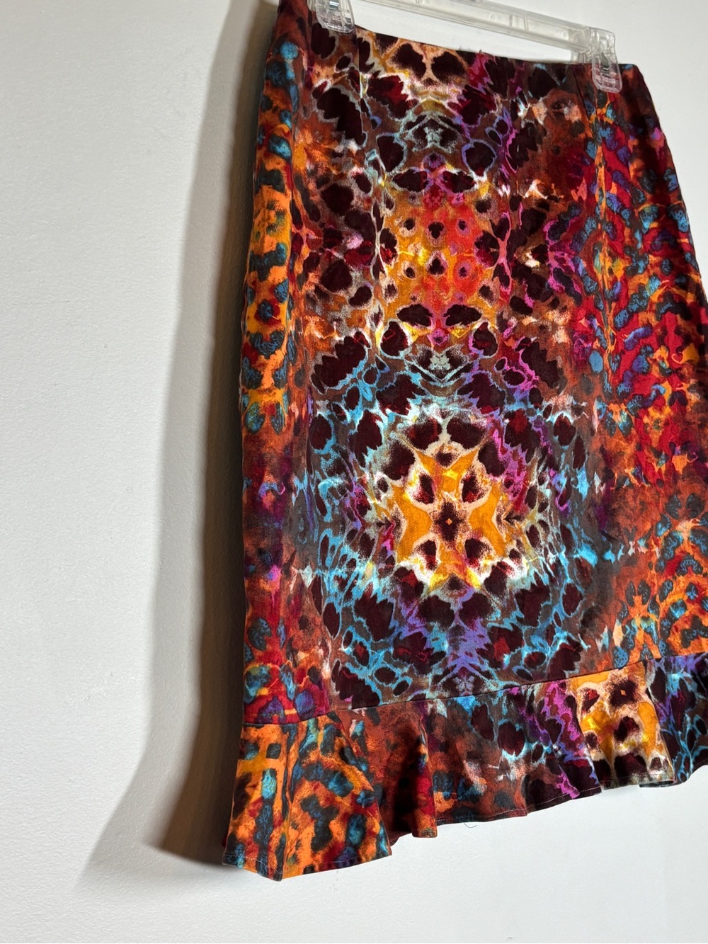 Handmade Kaleidoscope Ice Dye Skirt with Ruffle Hem - Picture 3 of 6
